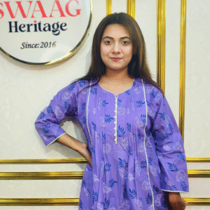 Lavender Floral Printed Long 1piece pocket kurti