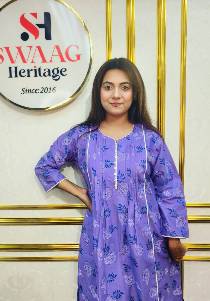 Lavender Floral Printed Long 1piece pocket kurti