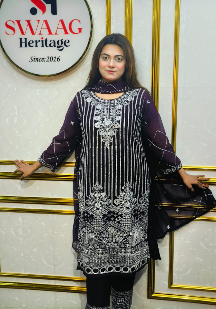 Premium Zari Embroidered chiffon Georgette 3 Piece Dress | SWAAG Heritage - Image 2