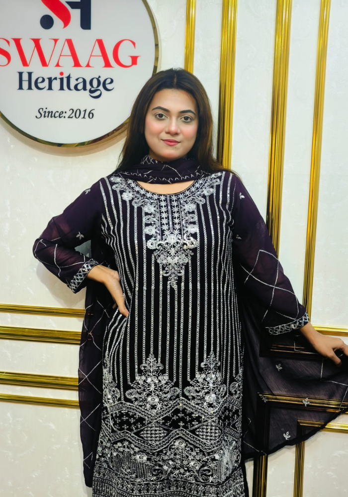 Premium Zari Embroidered chiffon Georgette 3 Piece Dress | SWAAG Heritage - Image 3