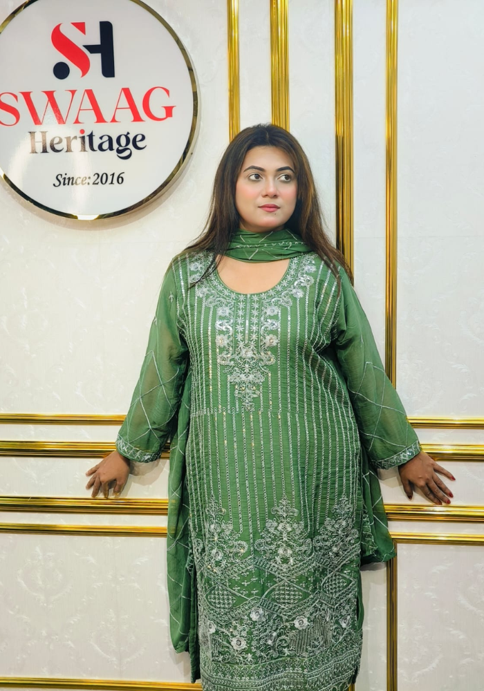 Premium Zari Embroidered chiffon Georgette 3 Piece Dress | SWAAG Heritage - Image 8