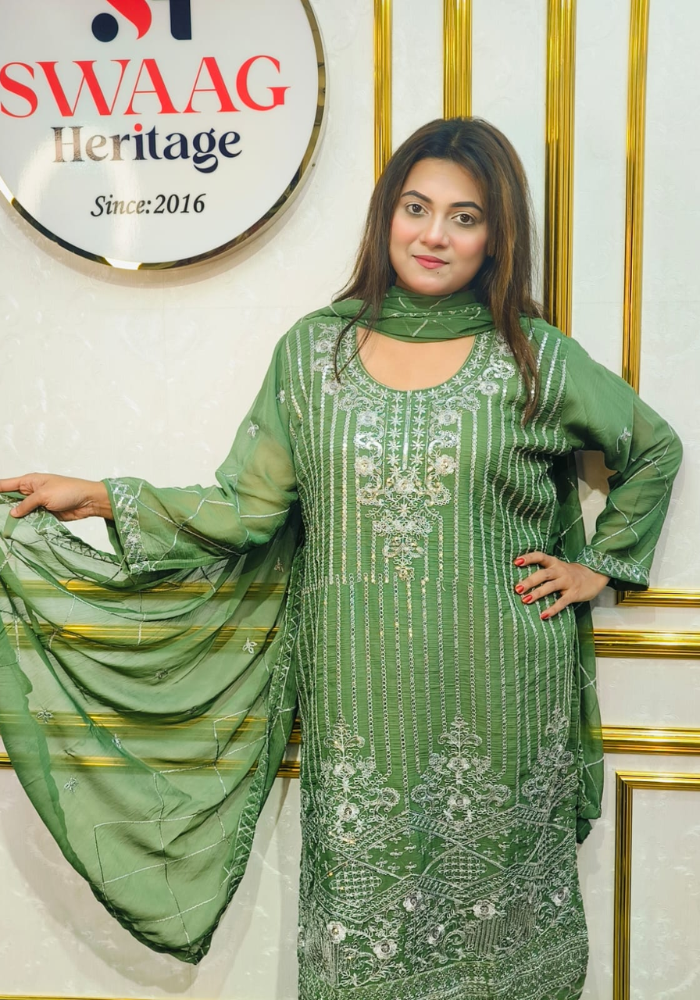Premium Zari Embroidered chiffon Georgette 3 Piece Dress | SWAAG Heritage - Image 7