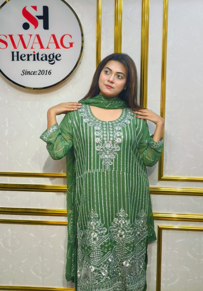 Premium Zari Embroidered chiffon Georgette 3 Piece Dress | SWAAG Heritage - Image 5