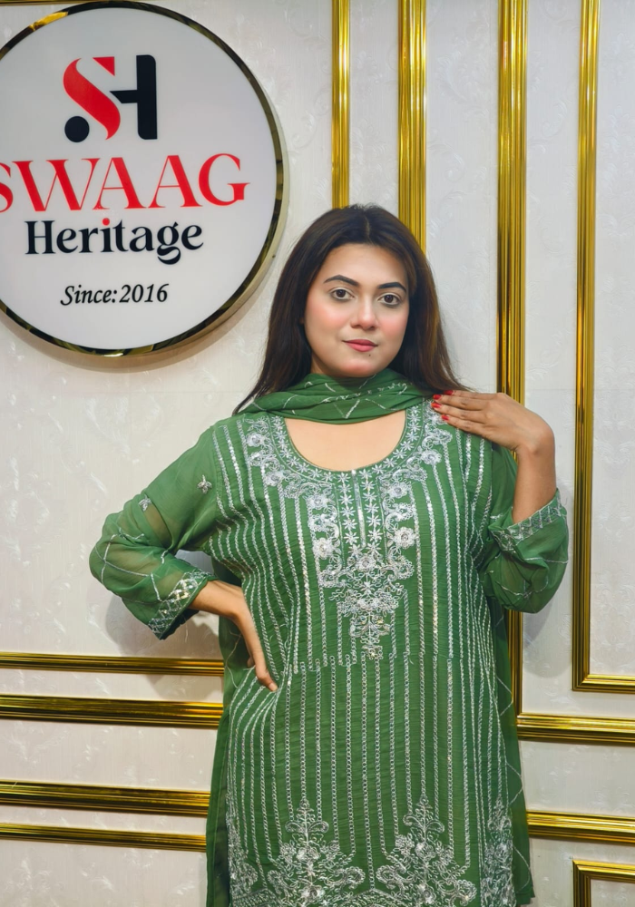 Premium Zari Embroidered chiffon Georgette 3 Piece Dress | SWAAG Heritage
