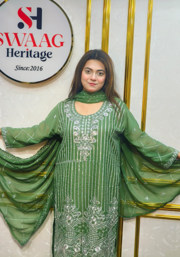 Premium Zari Embroidered chiffon Georgette 3 Piece Dress | SWAAG Heritage - Image 2