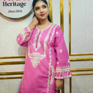 Hot Pink Embroidered Straight Kurti (Premium Ethnic Wear)