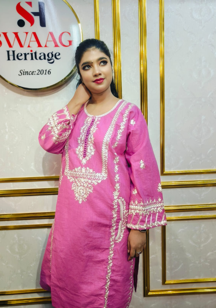 Hot Pink Embroidered Straight Kurti (Premium Ethnic Wear)