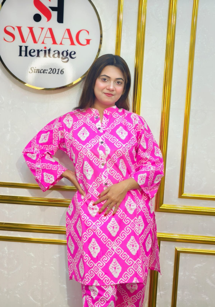 Hot Pink Tie-Dye Printed Cotton Co-Ord Set - Image 3