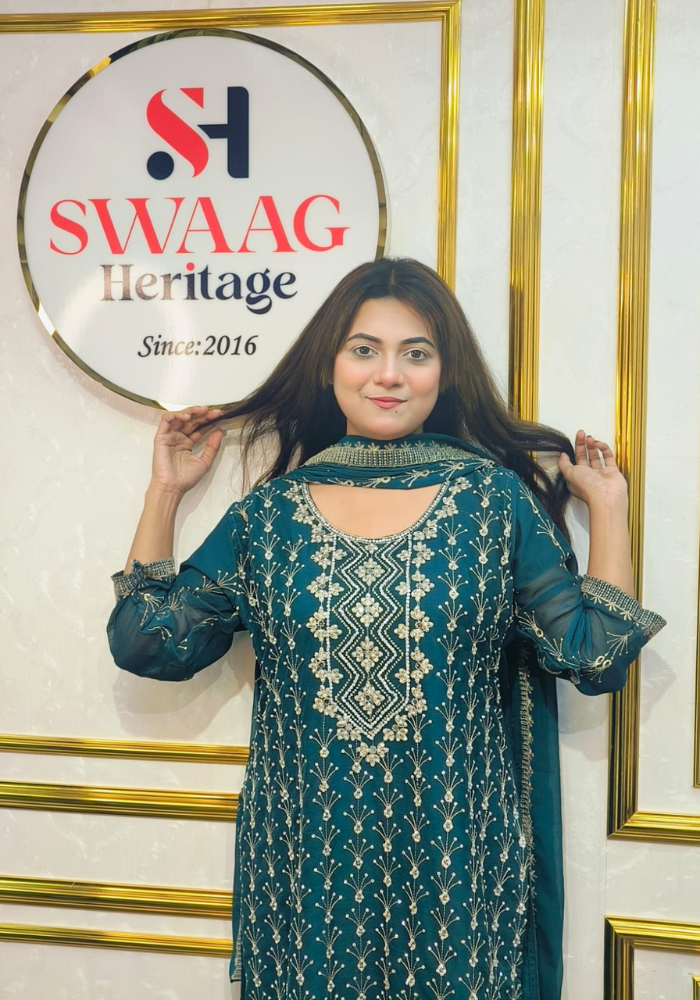 Premium Zari Embroidered chiffon Georgette 3 Piece Dress | SWAAG Heritage
