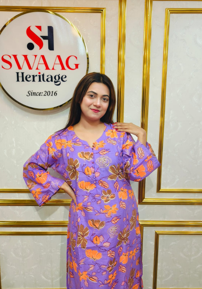 Premium cotton Floral Printed Long 2 Piece Dress - Image 6