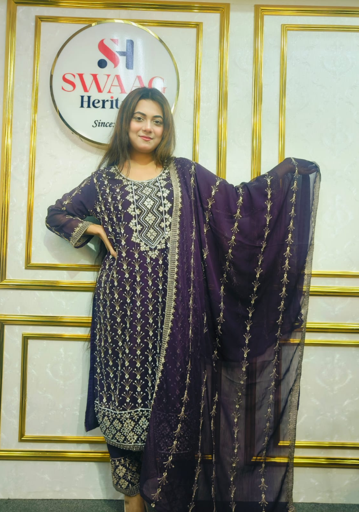 Premium Zari Embroidered chiffon Georgette 3 Piece Dress | SWAAG Heritage - Image 2