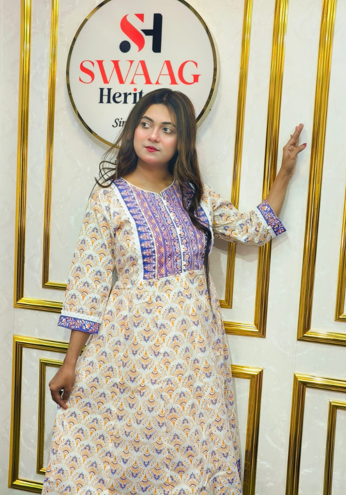 2-Piece Long Anarkali Dress with contrast border and lace work - Image 2