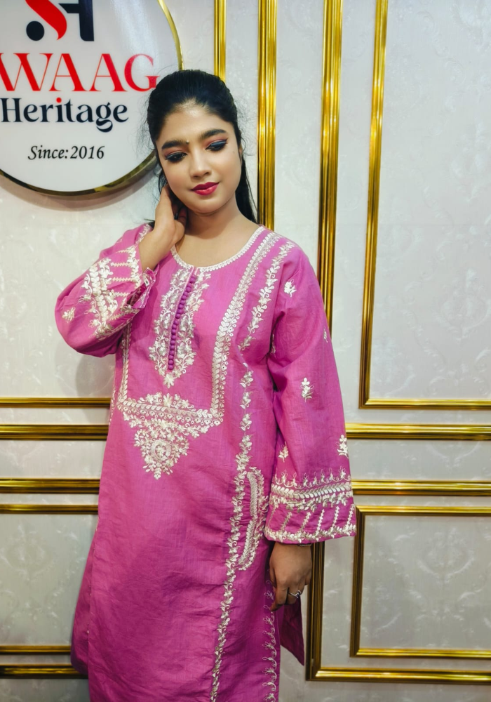 Hot Pink Embroidered Straight Kurti (Premium Ethnic Wear) - Image 5