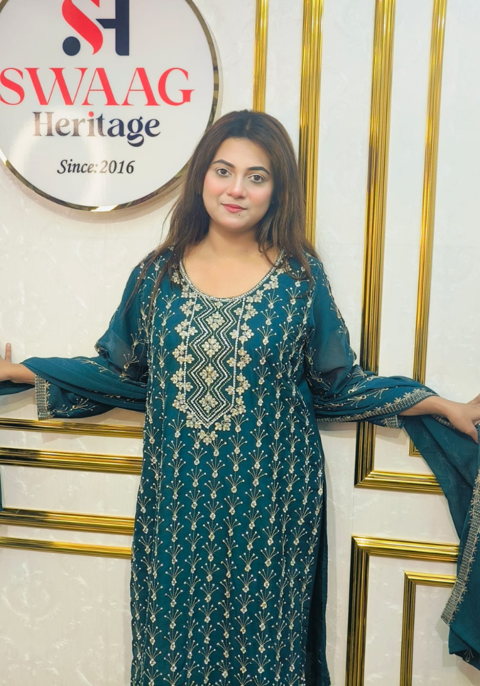 Premium Zari Embroidered chiffon Georgette 3 Piece Dress | SWAAG Heritage - Image 4