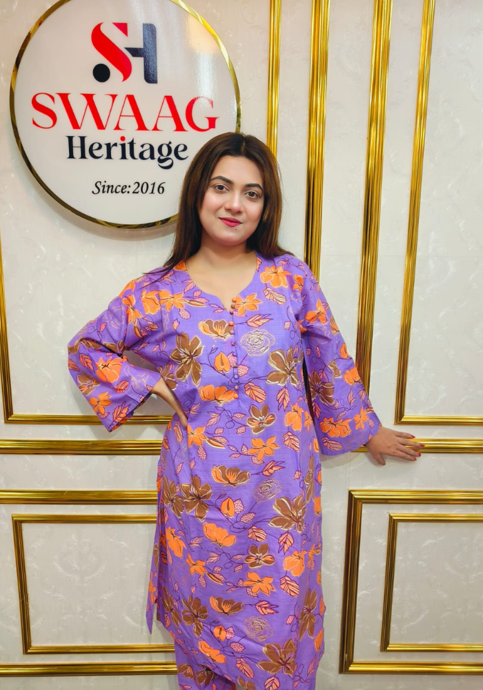 Premium cotton Floral Printed Long 2 Piece Dress - Image 5