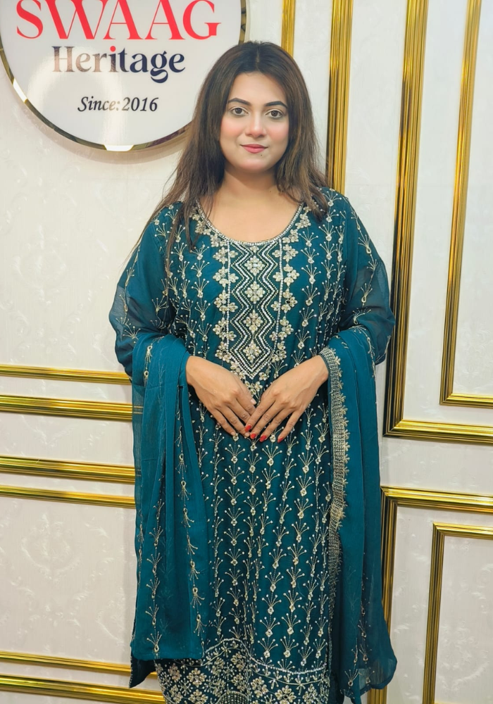 Premium Zari Embroidered chiffon Georgette 3 Piece Dress | SWAAG Heritage - Image 3