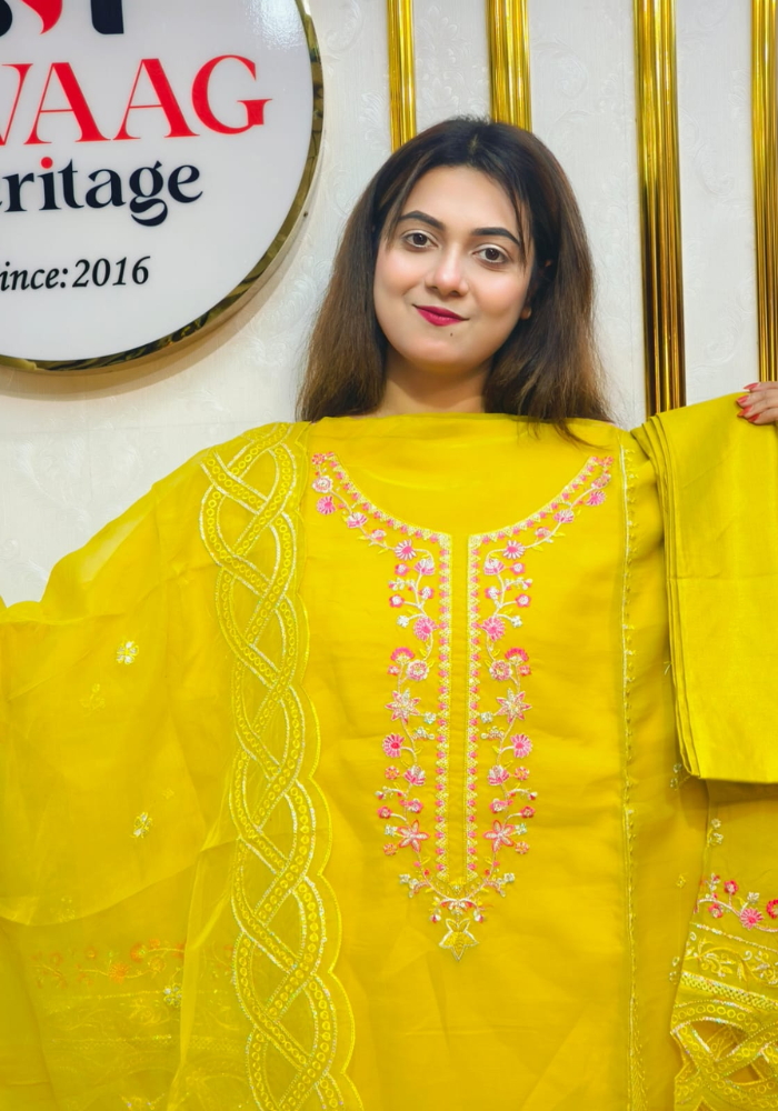 Premium Zari Embroidered organza 3 Piece Unstitched Dress