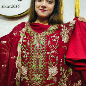 Royal Crimson Embroidered and sequence work 3-Piece Unstitched Suit