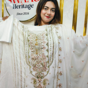 White Embroidered Three-Piece unstitched Dress