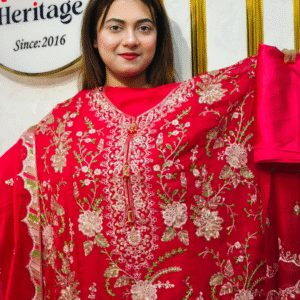 Royal Crimson Embroidered Three-Piece unstitched Dress