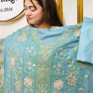 Aqua Grace Embroidered Three-Piece Suit unstitched Dress