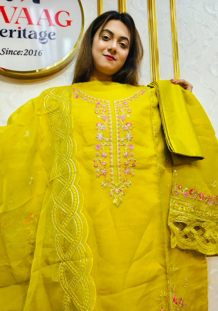 Premium Zari Embroidered organza 3 Piece Unstitched Dress - Image 2