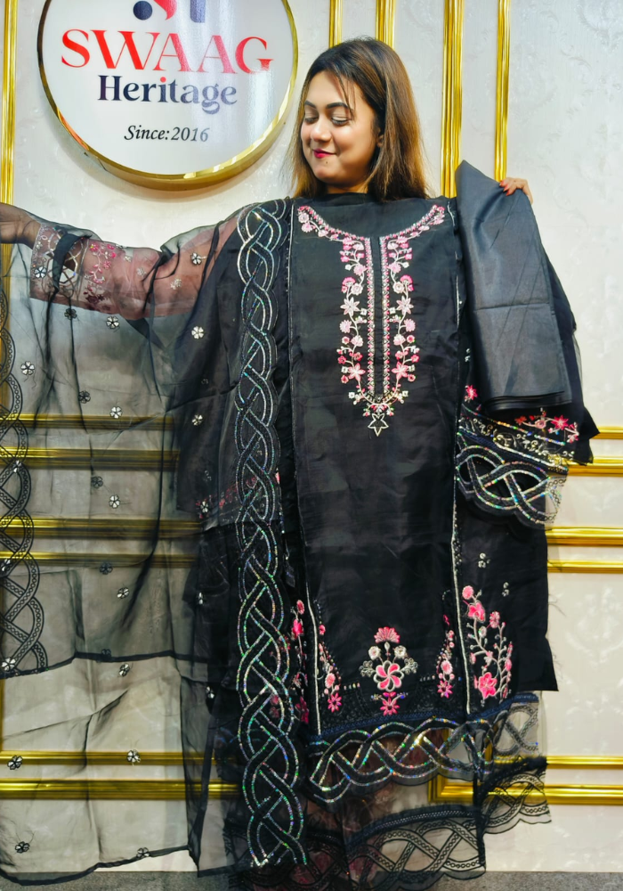 Premium Zari Embroidered organza 3 Piece Unstitched Dress - Image 2