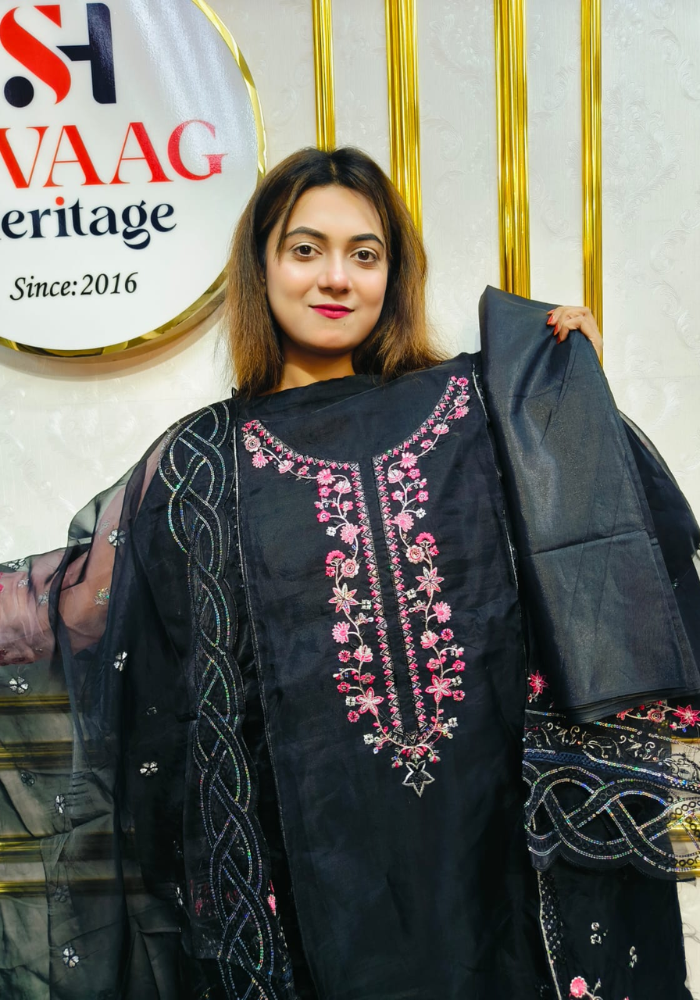 Premium Zari Embroidered organza 3 Piece Unstitched Dress