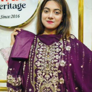 Royal Crimson Embroidered and sequence work 3-Piece Unstitched Suit