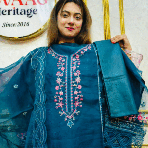 Premium Zari Embroidered organza 3 Piece Unstitched Dress