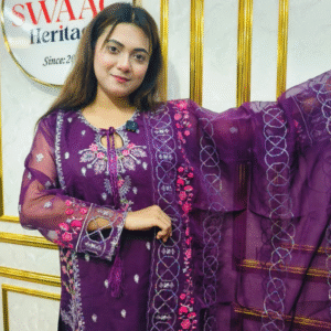 Royal Plum Embroidered Organza 3-Piece Set