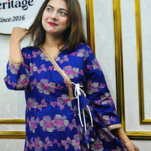 Floral Angrakha Two Piece Dress in Pure Cotton