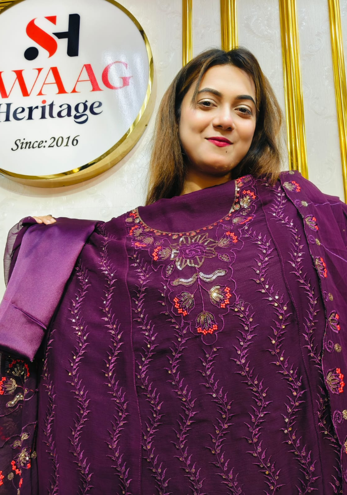 Premium Zari Embroidered chiffon Georgette 3 Piece Unstitched Dress