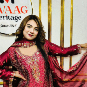 Luxury Maroon Embroidered Party Wear Three Piece
