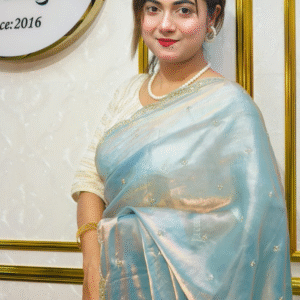 sky blue premium fendi silk Party Saree with Kardana Border