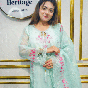 Sky Coral Embroidered Organza 3-Piece Set