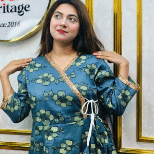 Floral Angrakha Two Piece Dress in Pure Cotton