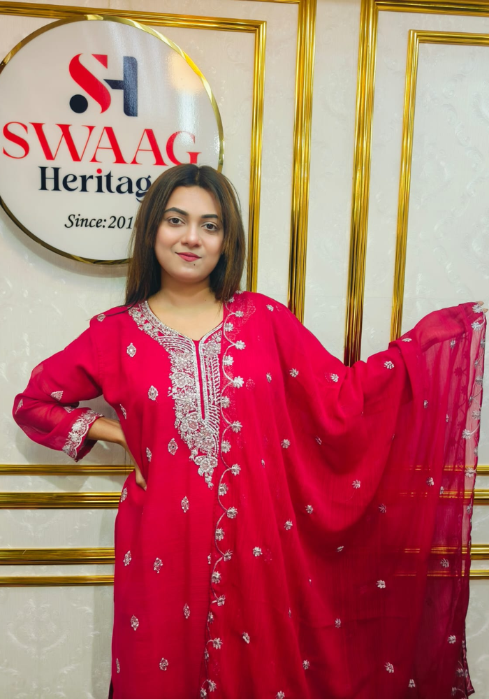 Premium Zari Embroidered chiffon Georgette 3 Piece Dress | SWAAG Heritage - Image 5