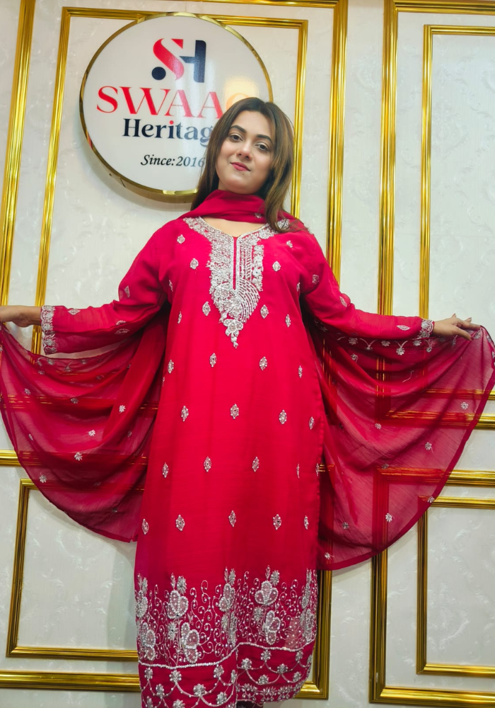 Premium Zari Embroidered chiffon Georgette 3 Piece Dress | SWAAG Heritage - Image 4