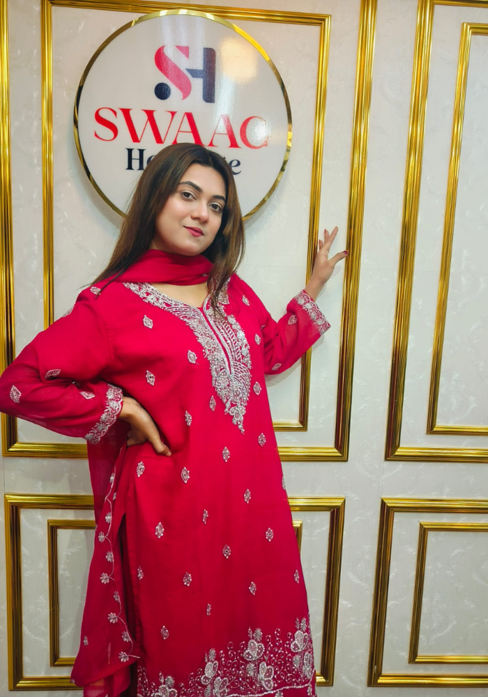 Premium Zari Embroidered chiffon Georgette 3 Piece Dress | SWAAG Heritage - Image 3