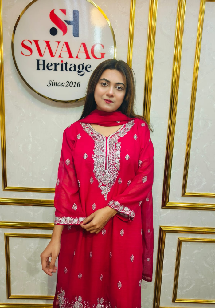 Premium Zari Embroidered chiffon Georgette 3 Piece Dress | SWAAG Heritage - Image 2