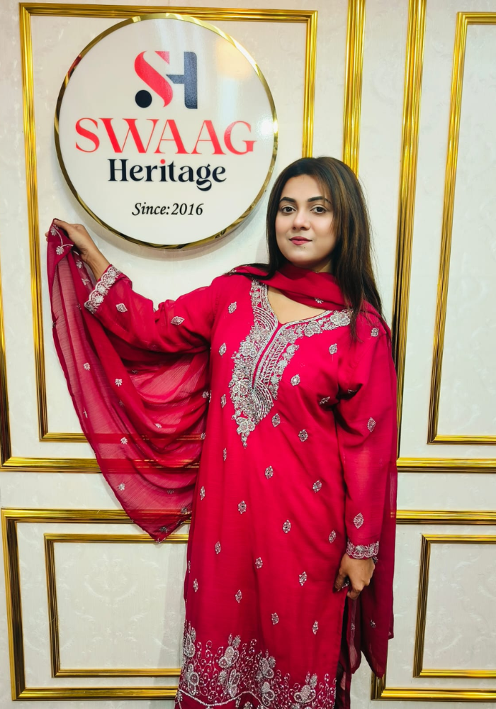 Premium Zari Embroidered chiffon Georgette 3 Piece Dress | SWAAG Heritage - Image 6