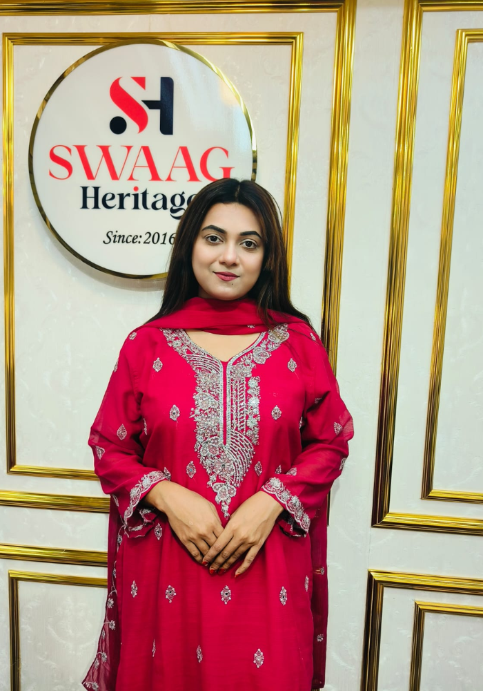 Premium Zari Embroidered chiffon Georgette 3 Piece Dress | SWAAG Heritage