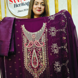 Emerald purple Floral Embroidered Party Wear Salwar Kameez
