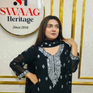 Premium Zari Embroidered chiffon Georgette 3 Piece Dress | SWAAG Heritage