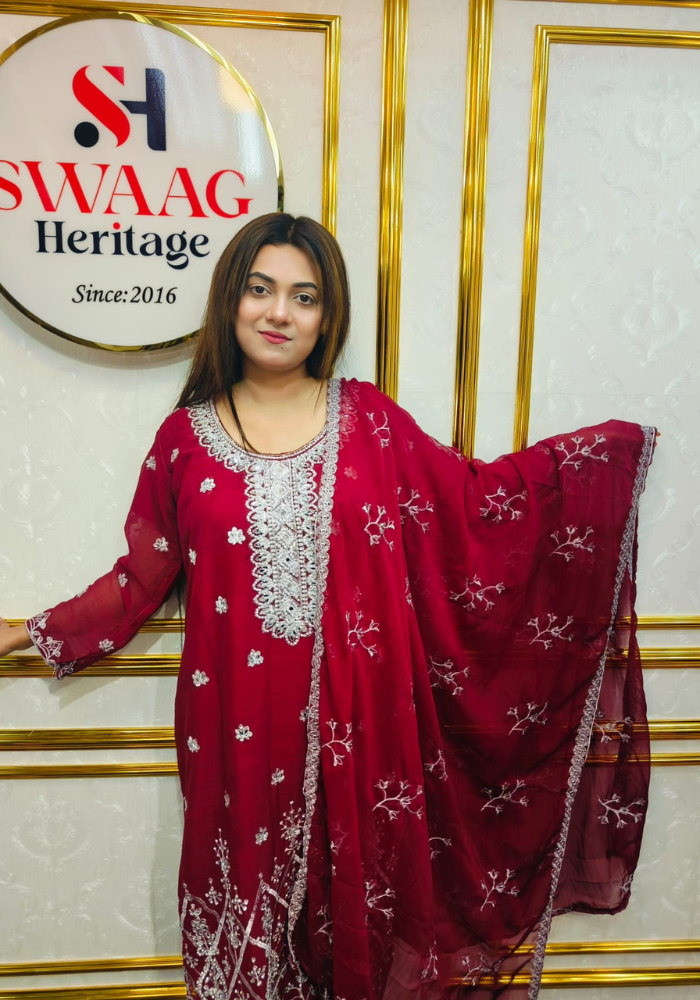 Premium Zari Embroidered chiffon Georgette 3 Piece Dress | SWAAG Heritage - Image 5