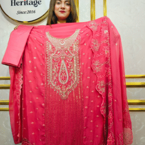 Hot pink Floral Embroidered Party Wear Salwar Kameez