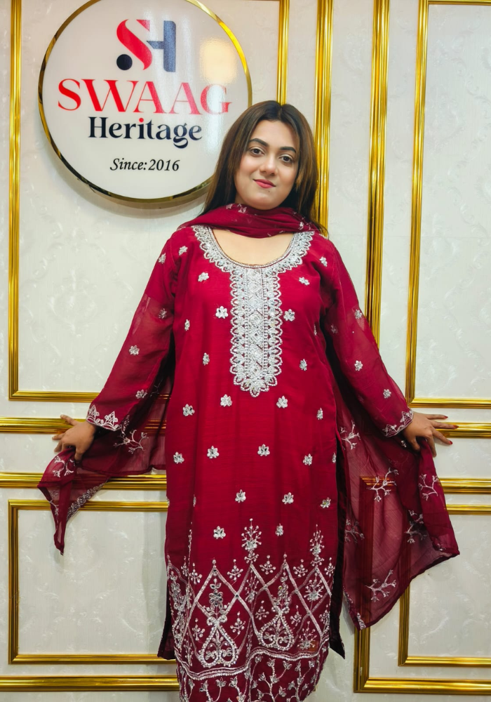 Premium Zari Embroidered chiffon Georgette 3 Piece Dress | SWAAG Heritage - Image 4