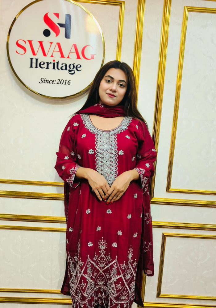 Premium Zari Embroidered chiffon Georgette 3 Piece Dress | SWAAG Heritage - Image 2