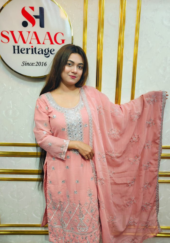 Premium Zari Embroidered chiffon Georgette 3 Piece Dress | SWAAG Heritage - Image 7
